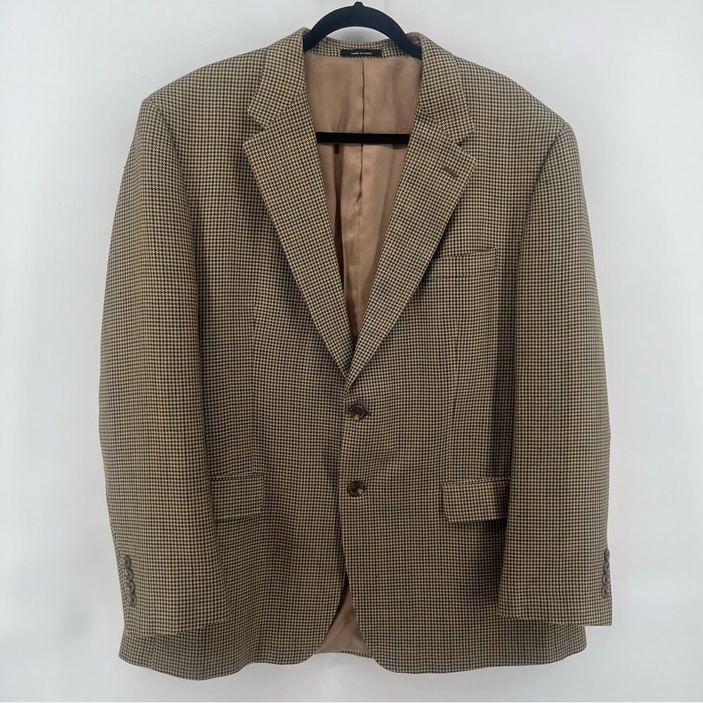 Chaps 100% Silk Brown Houndstooth Blazer Men's Size 46R Classic Preppy